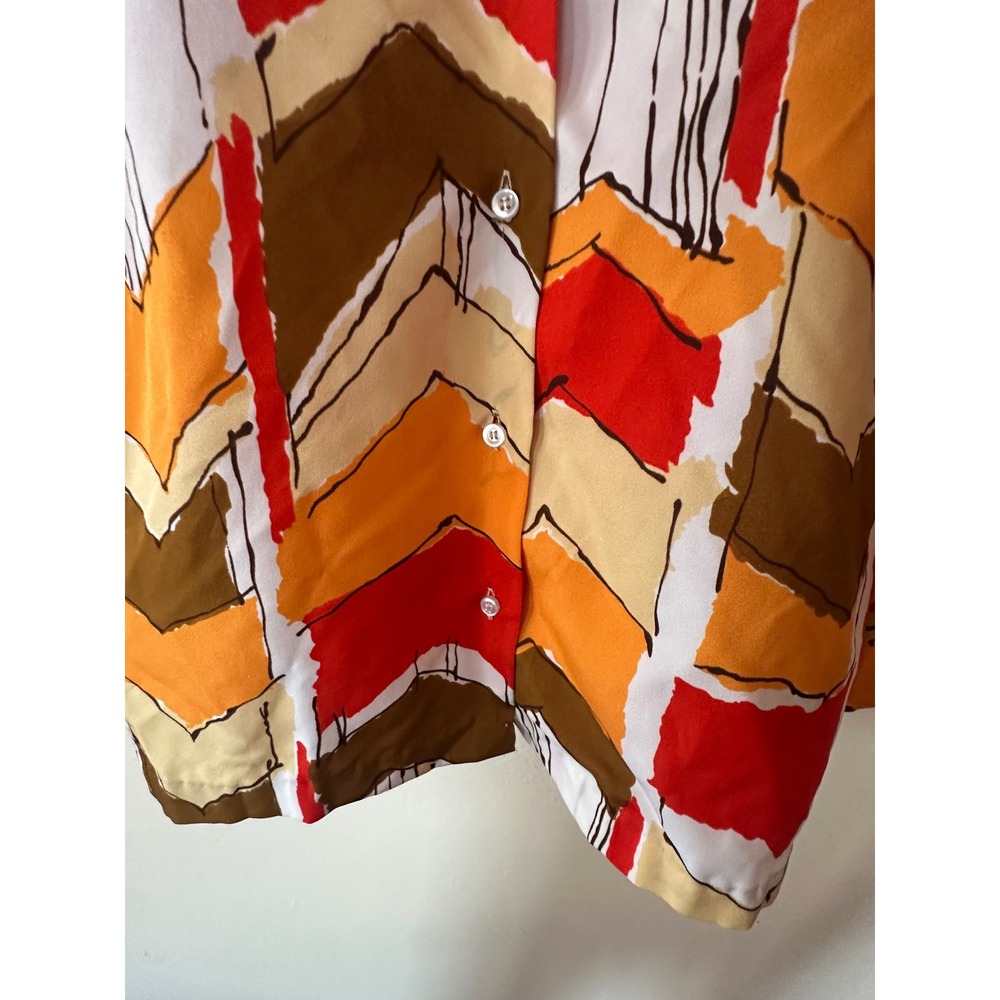 Vintage Lady Manhattan 70s Abstract Chevron Dagger Collar Blouse Orange Red - Picture 4 of 15